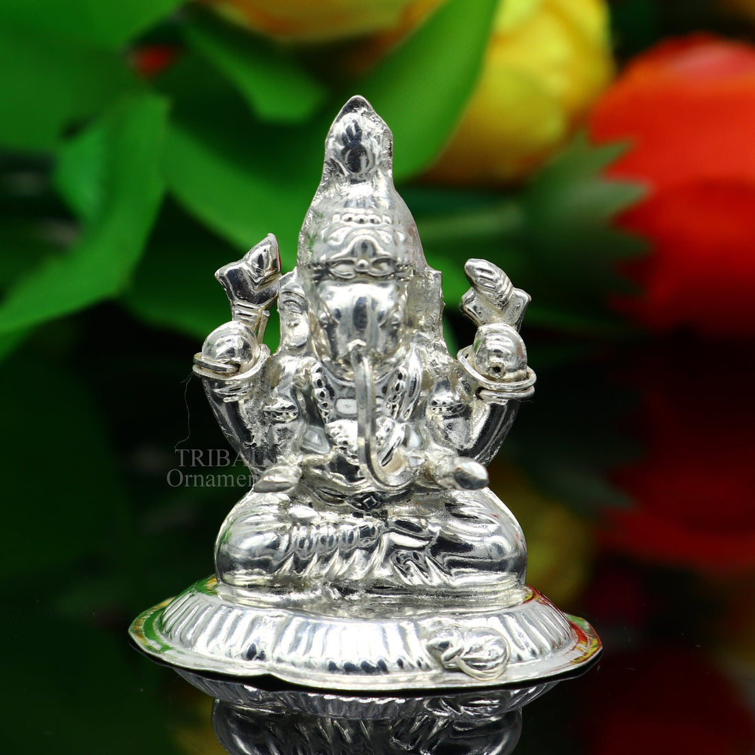 Lord Ganesha divine statue, fabulous Sterling silver ganesha statue figurine for home temple diwali puja article utensils art493 - TRIBAL ORNAMENTS