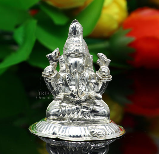 Lord Ganesha divine statue, fabulous Sterling silver ganesha statue figurine for home temple diwali puja article utensils art493 - TRIBAL ORNAMENTS