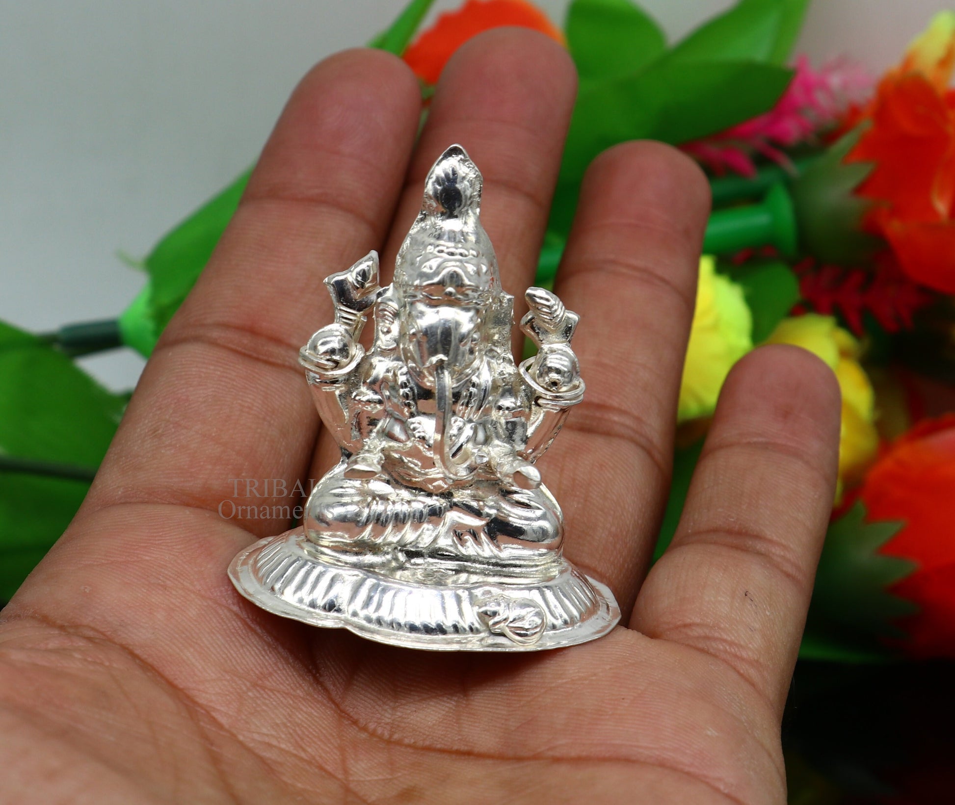 Lord Ganesha divine statue, fabulous Sterling silver ganesha statue figurine for home temple diwali puja article utensils art493 - TRIBAL ORNAMENTS