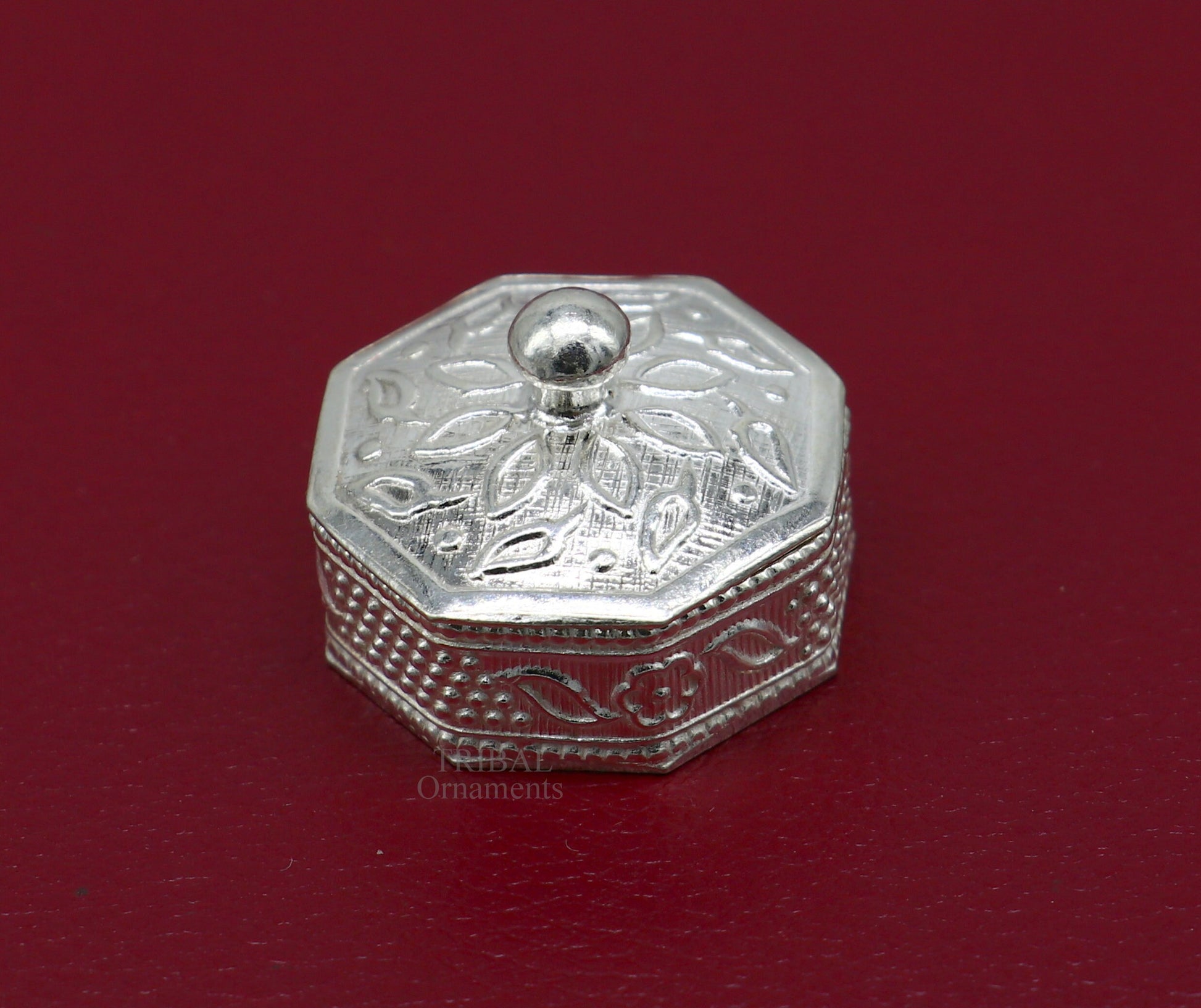 925 sterling silver trinket box, kajal box/casket box bridal polygon shape sindur box collection, container box, eyeliner box gifting stb358 - TRIBAL ORNAMENTS