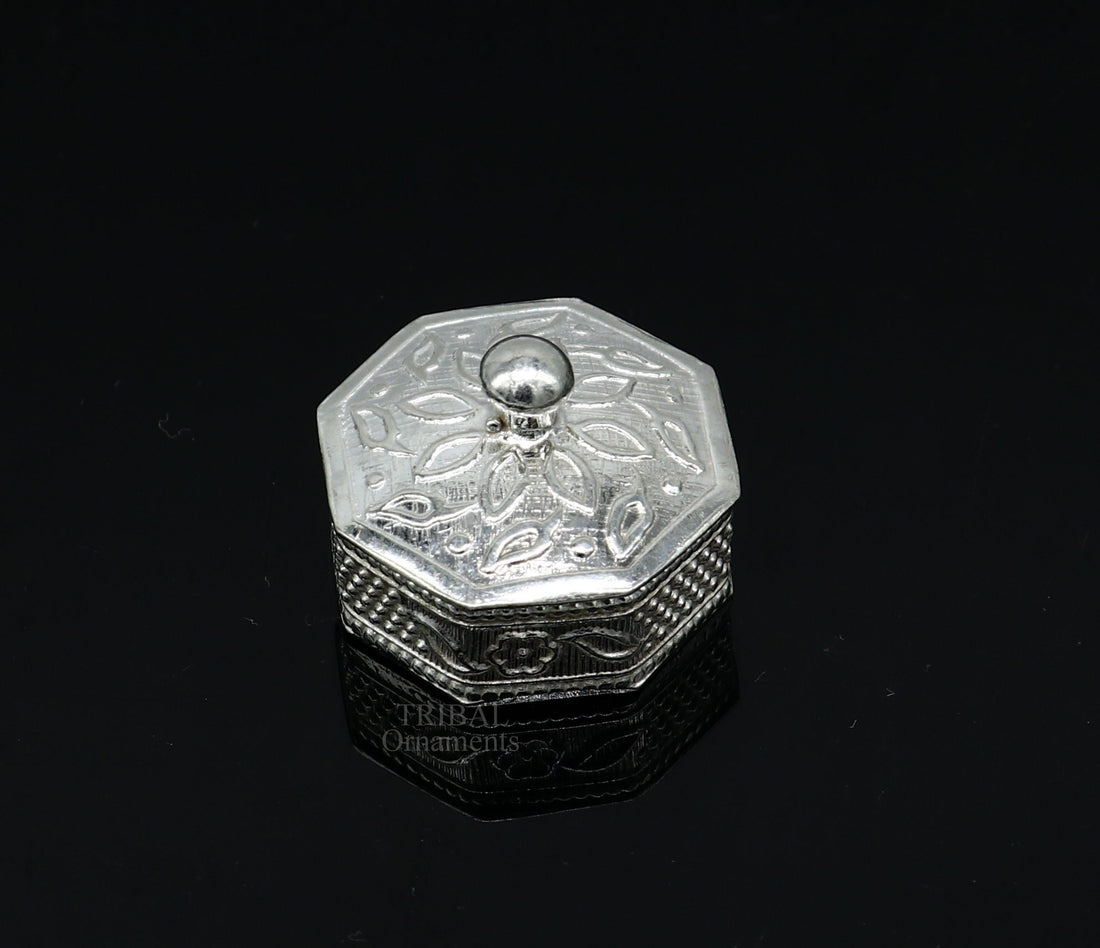 925 sterling silver trinket box, kajal box/casket box bridal polygon shape sindur box collection, container box, eyeliner box gifting stb358 - TRIBAL ORNAMENTS