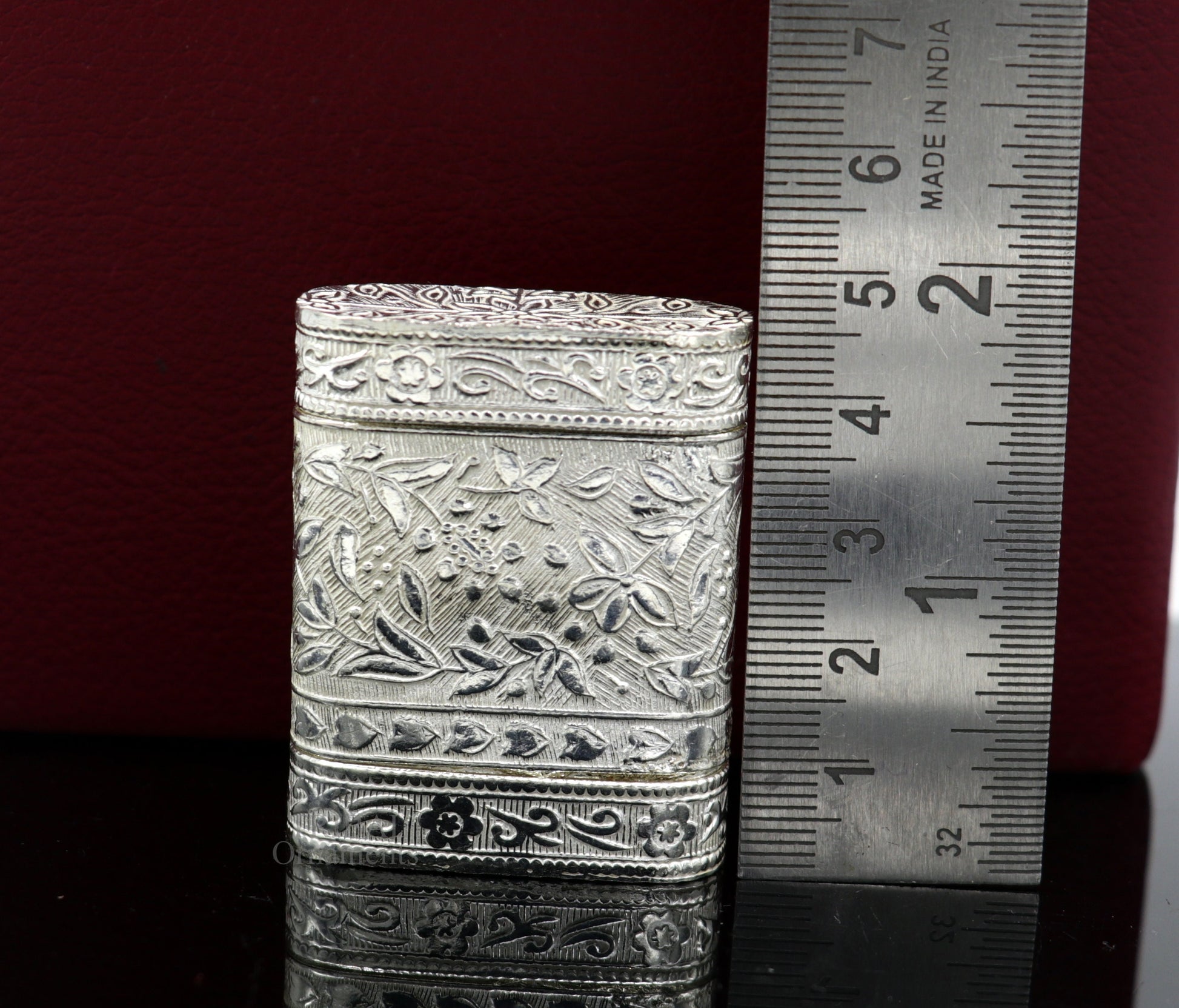 925 sterling silver handcrafted floral design 2 in1 trinket box, tobacco box, tobacco and chuna box, best gifting royal article stb360 - TRIBAL ORNAMENTS