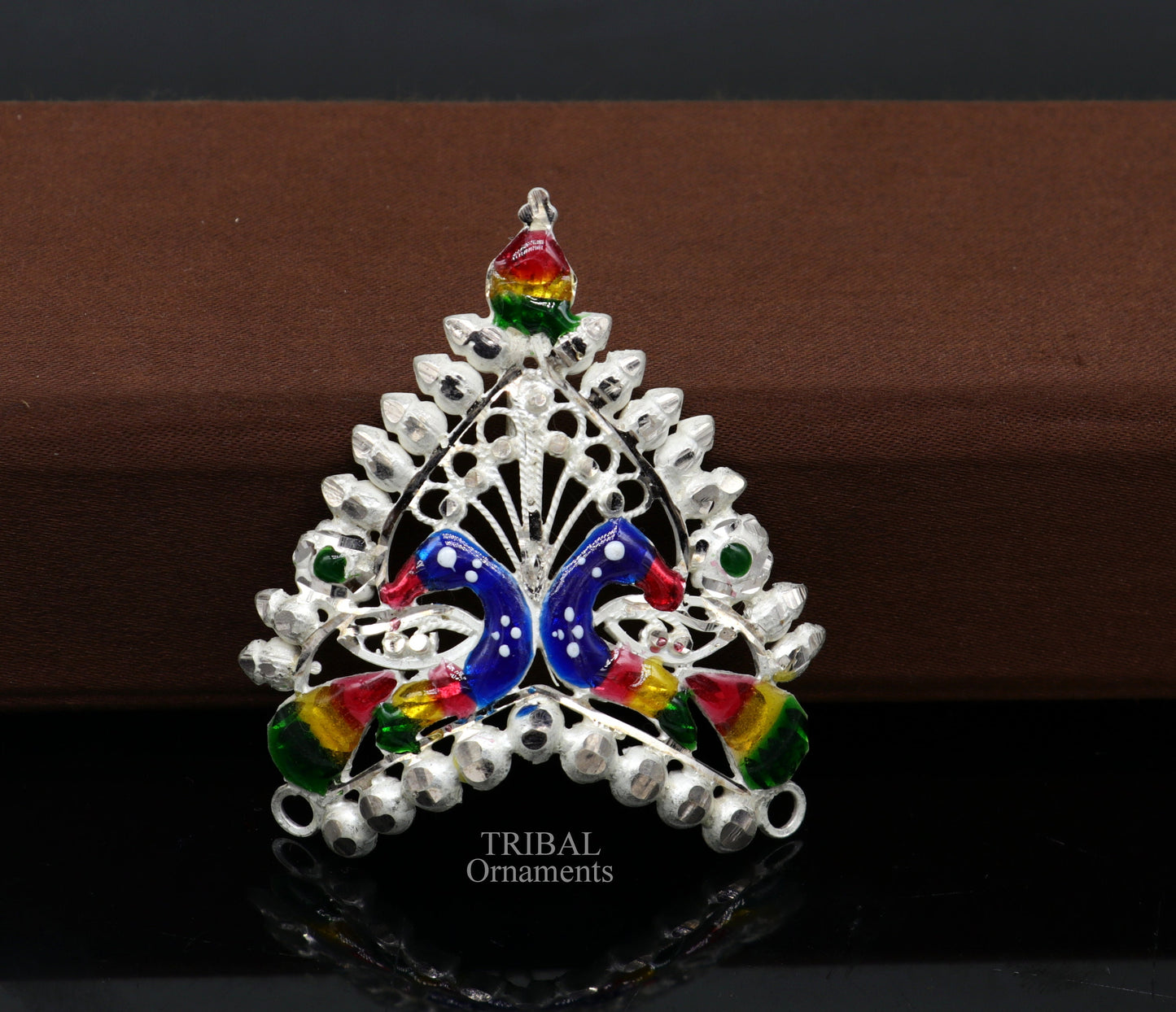 Baby krishna crown or mukut fabulous enamel peacock design 925 silver handmade idol krishna mukut gifting crawling krishna jewelry su721 - TRIBAL ORNAMENTS