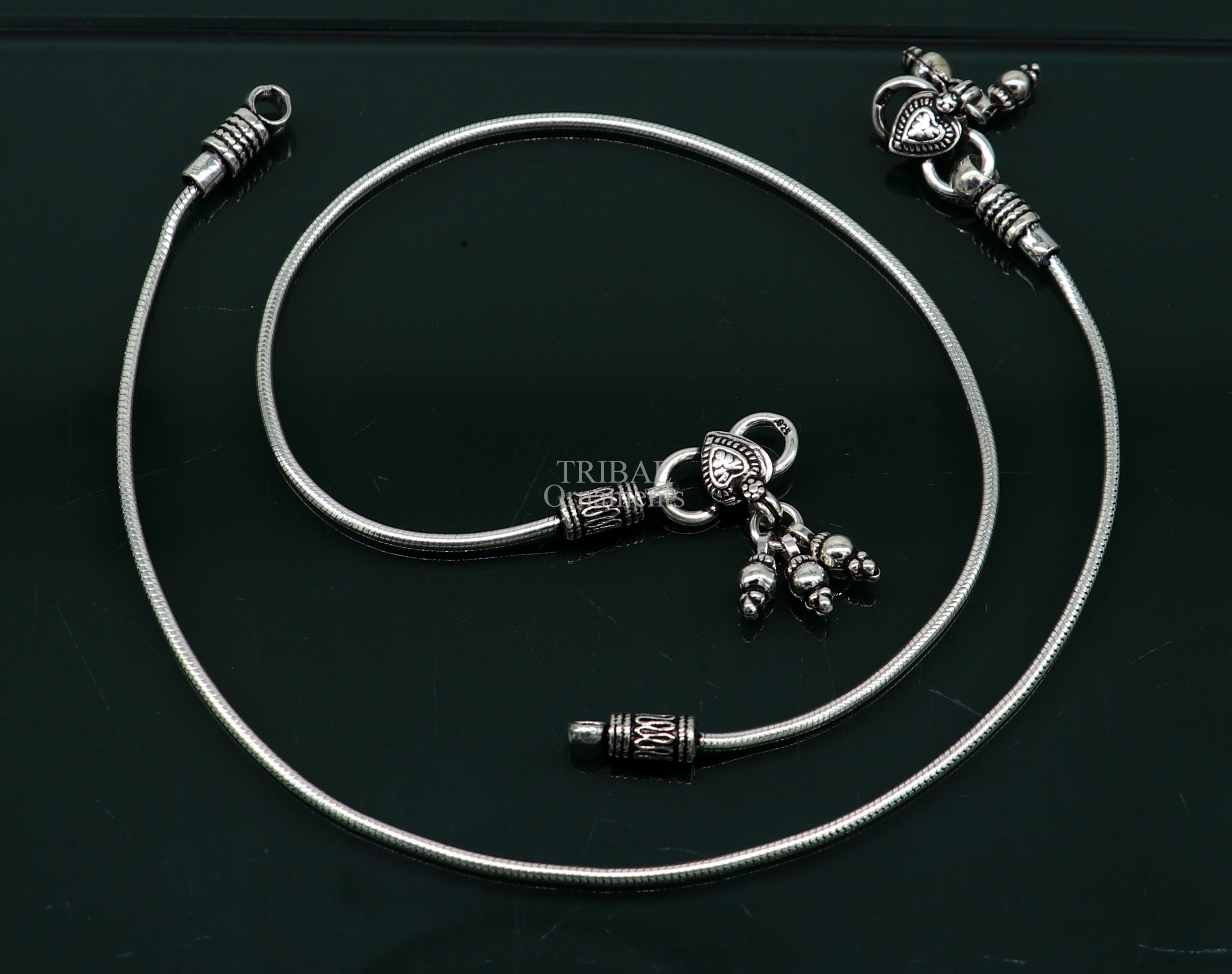 Chain Beads Design Ladies Silver Bracelet  Anklet Pair