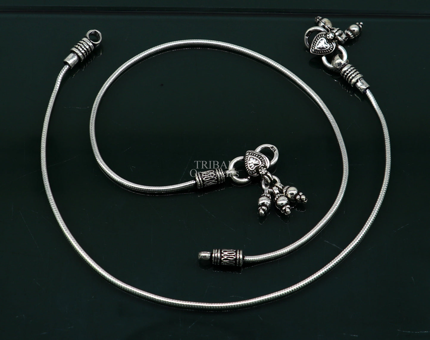 10.5"Handmade snake chain 925 sterling silver ankle bracelet, silver anklets, foot bracelet amazing belly dance jewelry gift her nank460 - TRIBAL ORNAMENTS