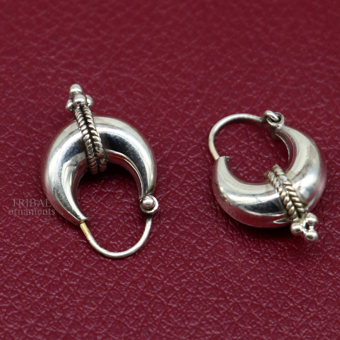 925 sterling silver Handmade vintage ethnic style hoops earrings Kundal unisex tribal stylish unique Bali jewelry from India ear1223 - TRIBAL ORNAMENTS