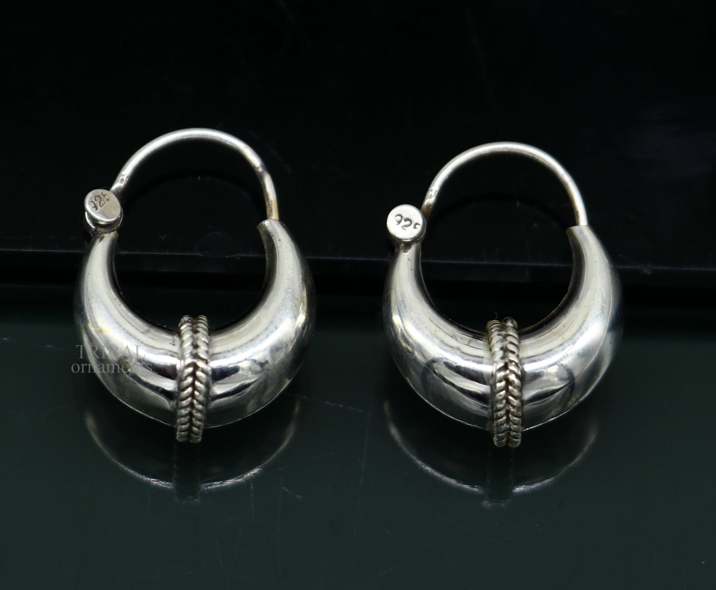 925 sterling silver Handmade vintage ethnic style hoops earrings Kundal unisex tribal stylish unique Bali jewelry from India ear1226 - TRIBAL ORNAMENTS