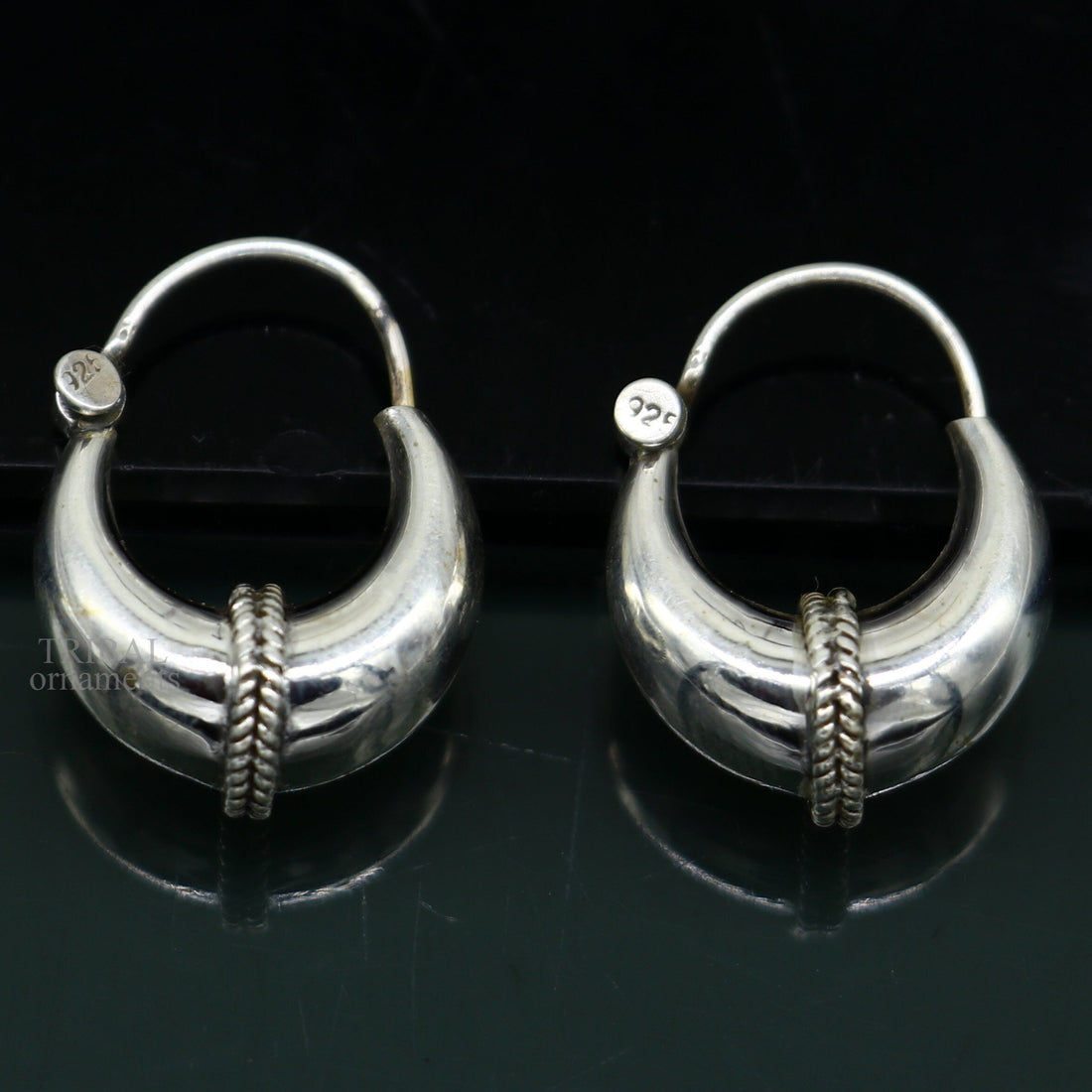 925 sterling silver Handmade vintage ethnic style hoops earrings Kundal unisex tribal stylish unique Bali jewelry from India ear1226 - TRIBAL ORNAMENTS