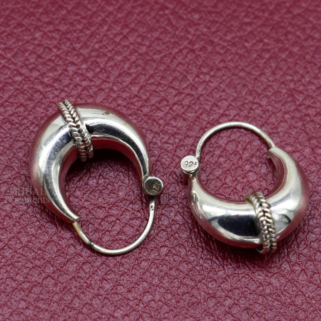 925 sterling silver Handmade vintage ethnic style hoops earrings Kundal unisex tribal stylish unique Bali jewelry from India ear1226 - TRIBAL ORNAMENTS