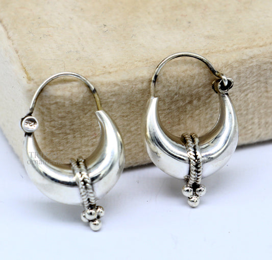 Exclusive 925 sterling silver Handmade vintage ethnic style hoops earrings Kundal unisex tribal stylish unique Bali jewelry India ear1230 - TRIBAL ORNAMENTS