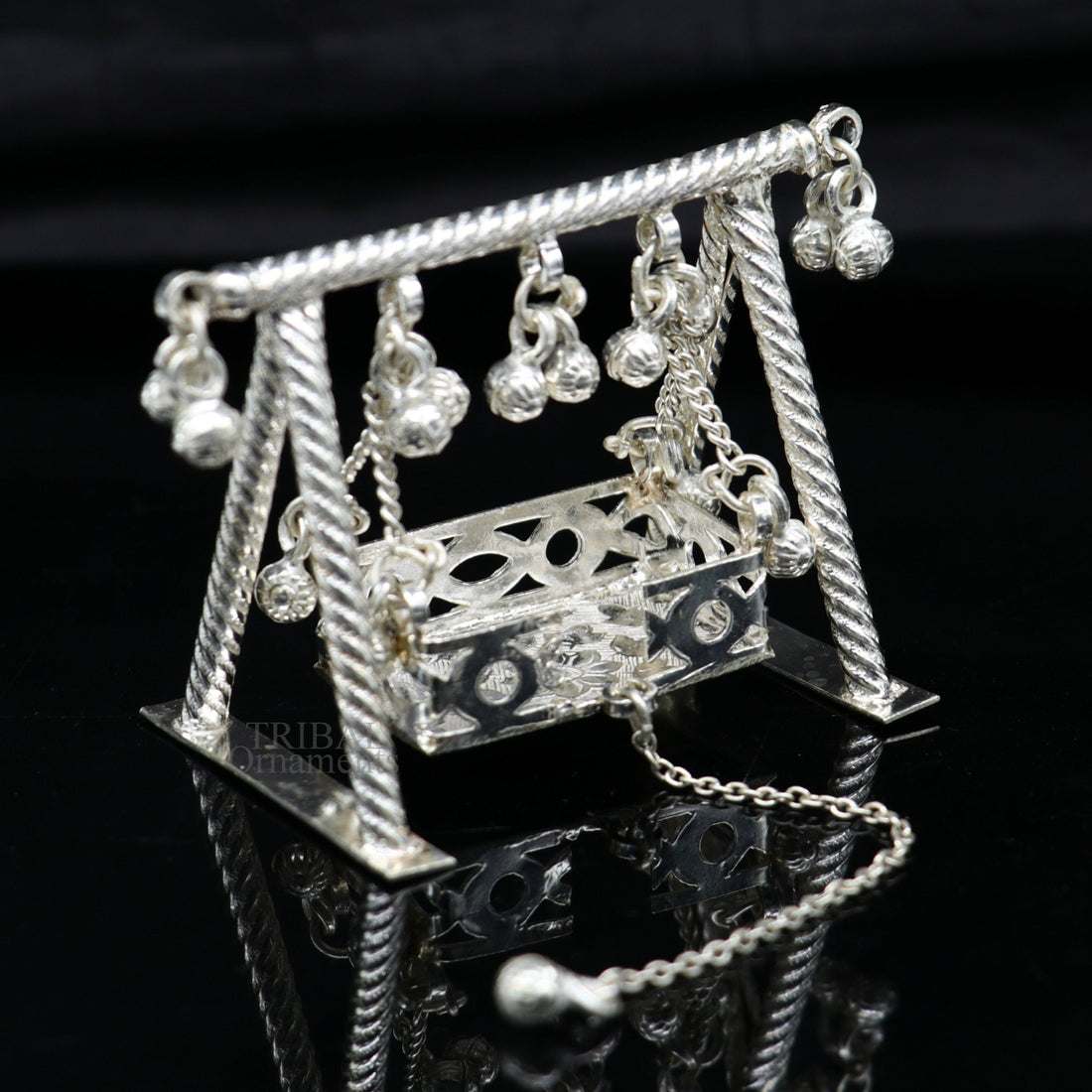 925 Sterling silver handmade Bal Gopala jhula, little Krishna swing, child Krishna palana, silver jhula, laddu gopal jhula, silver art su726 - TRIBAL ORNAMENTS