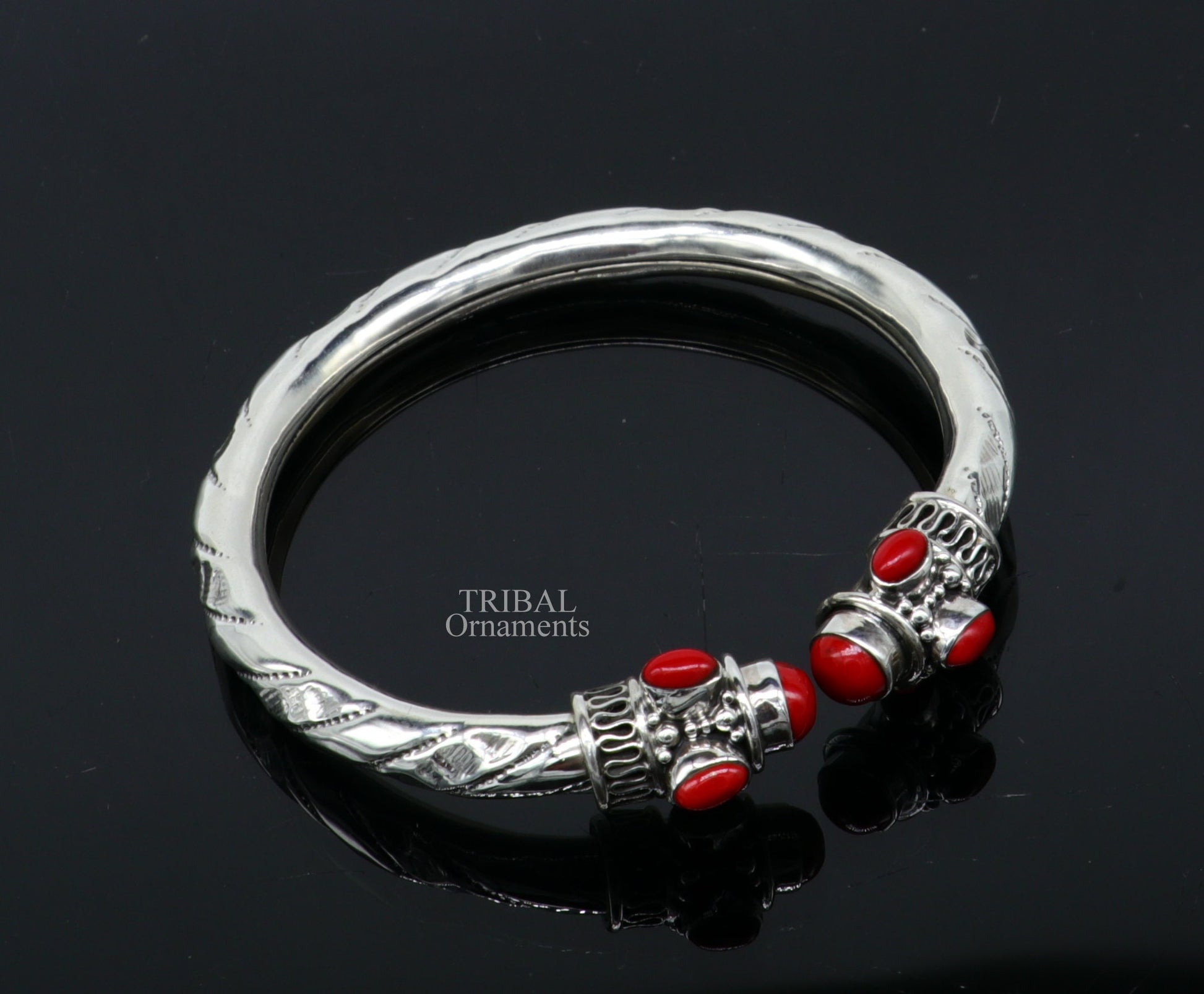 Designer 925 sterling silver handmade gorgeous red stone antique design bangle bracelet kada, fabulous wrist jewelry tribal jewelry nsk103 - TRIBAL ORNAMENTS