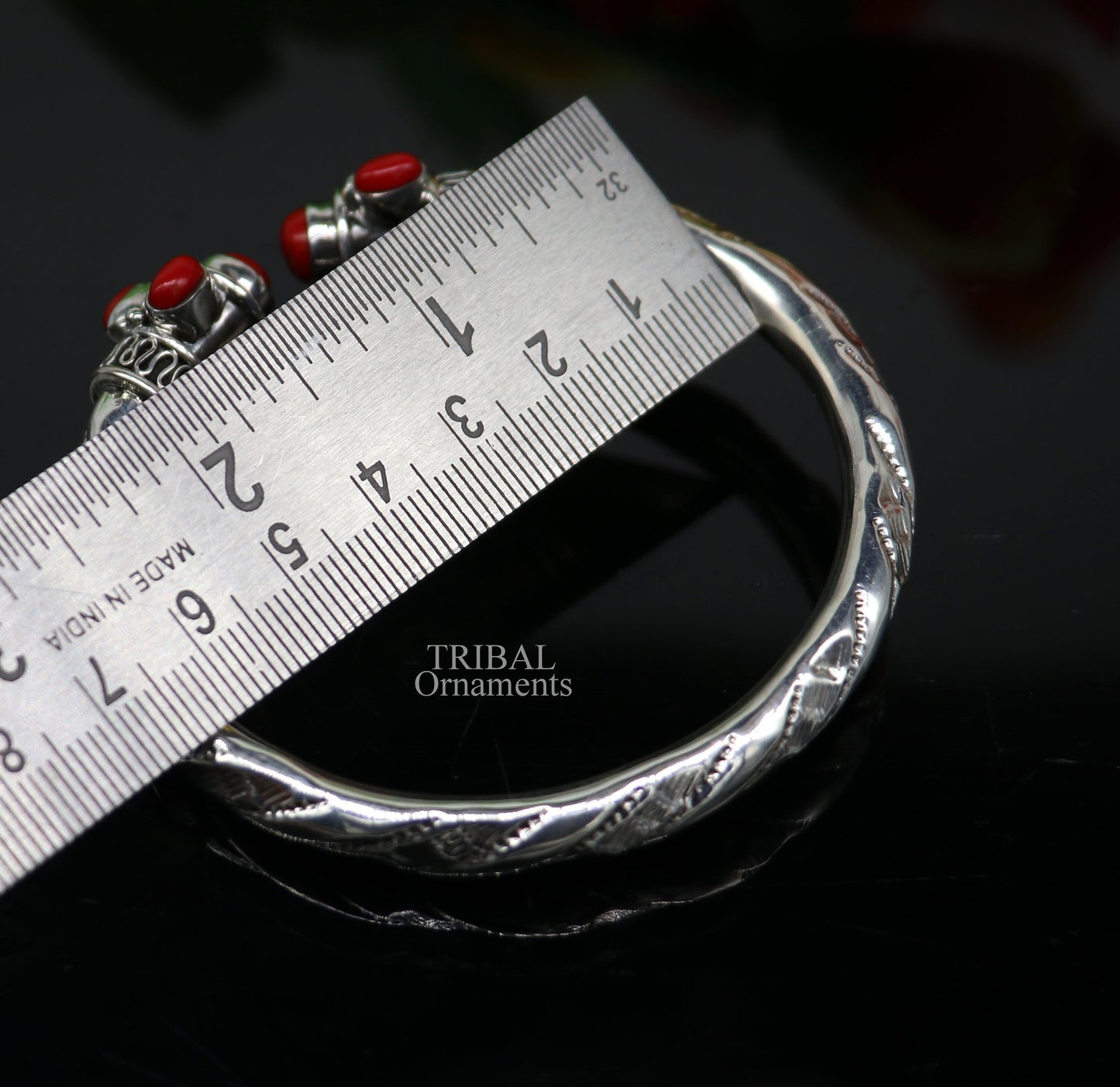Designer 925 sterling silver handmade gorgeous red stone antique design bangle bracelet kada, fabulous wrist jewelry tribal jewelry nsk103 - TRIBAL ORNAMENTS