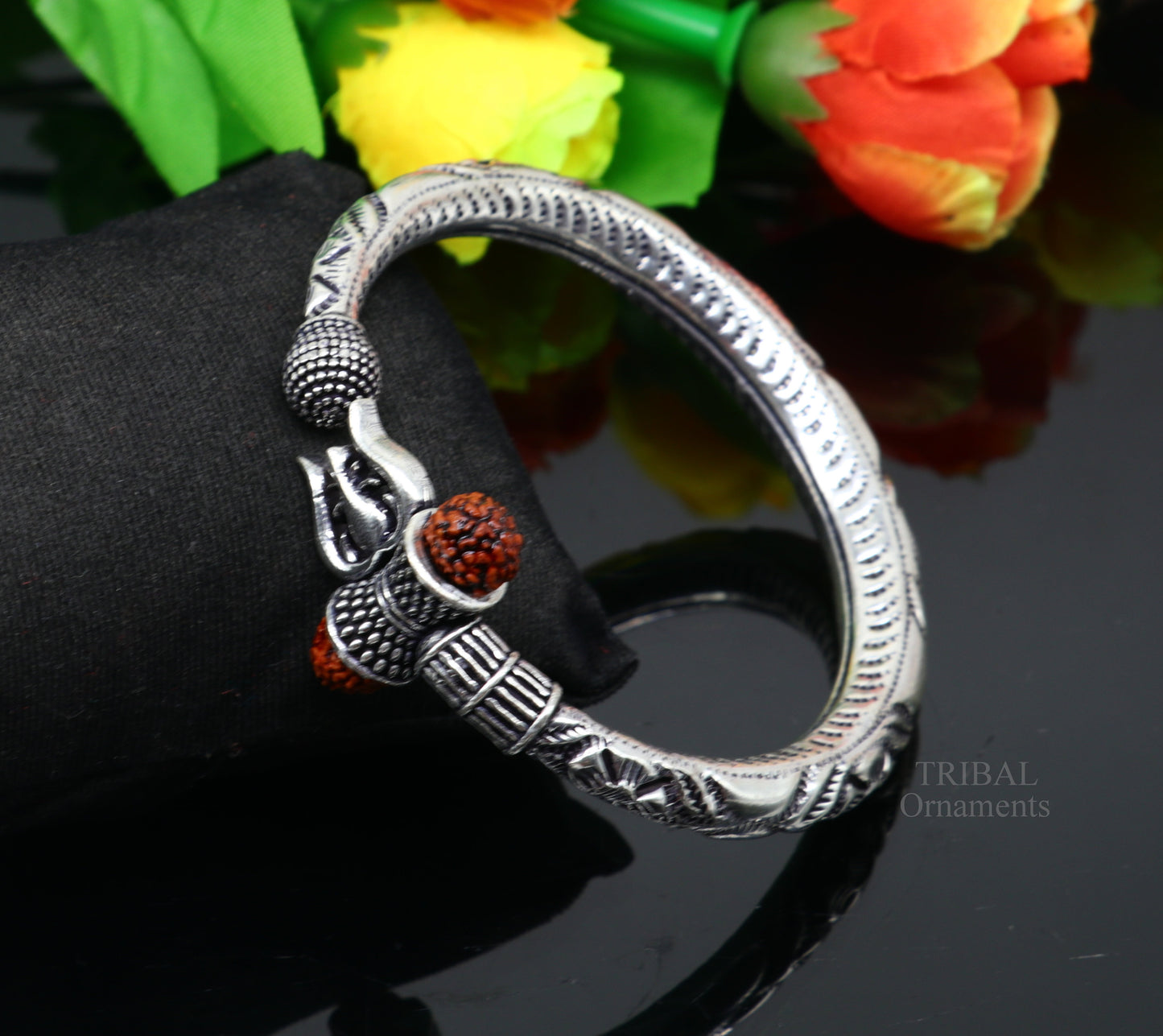 925 sterling silver handmade lord shiva Babubali kada bangle bracelet, best Shiva trident Trishul kada, men's gifting jewelry RNSK471 - TRIBAL ORNAMENTS