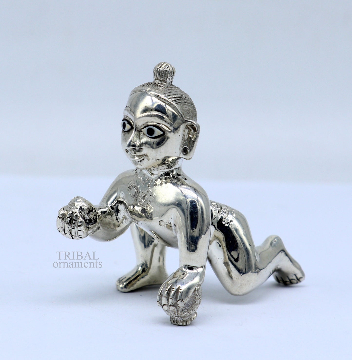 925 sterling Solid silver handmade idol divine Krishna, Ladu Gopal, crawling Krishna small statue sculpture home temple puja art art494 - TRIBAL ORNAMENTS