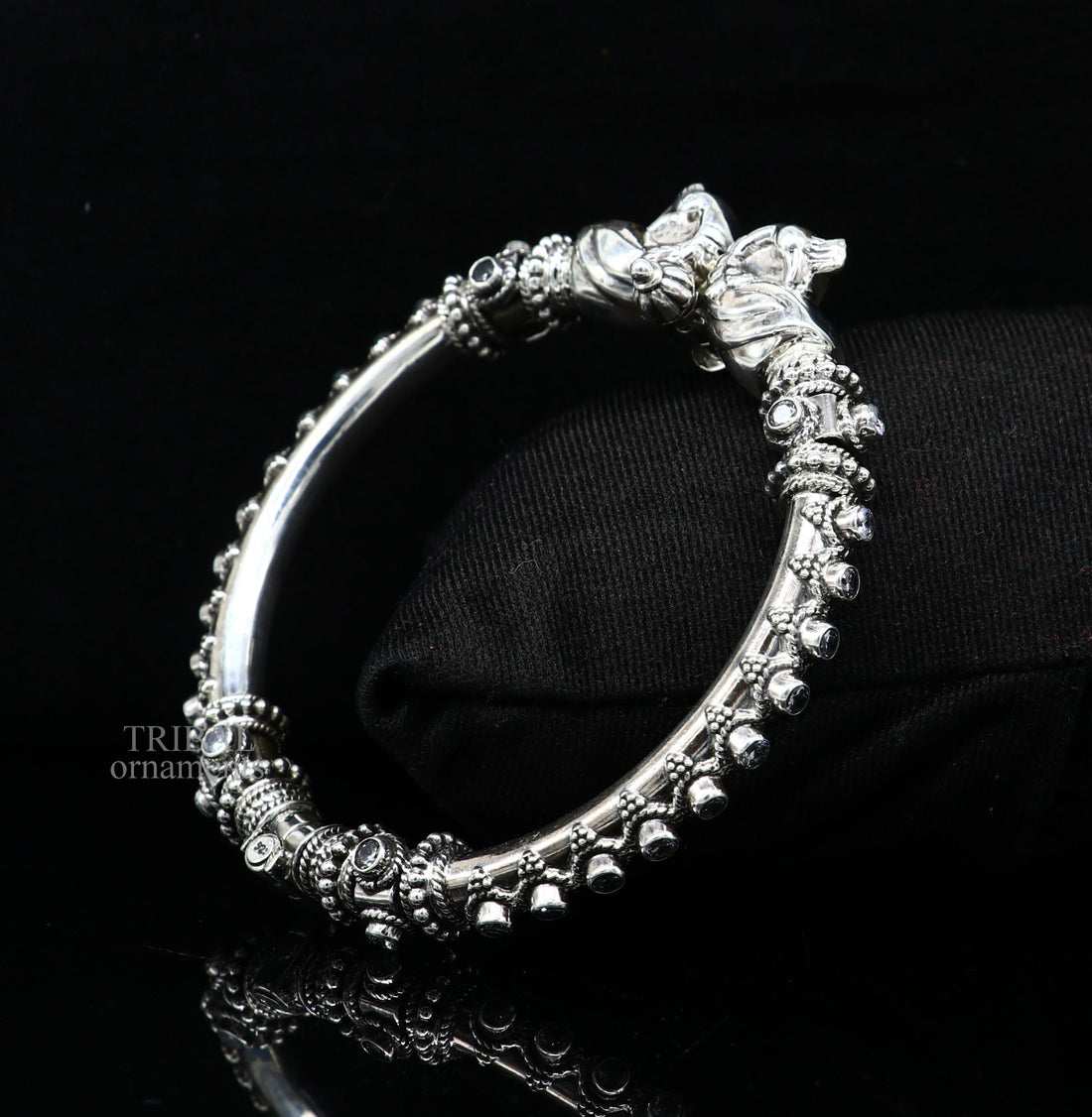 925 Sterling silver handmade vintage peacock design cubic zircon stone tribal ethnic belly dance bangle bracelet gifting kada Rnsk480 - TRIBAL ORNAMENTS