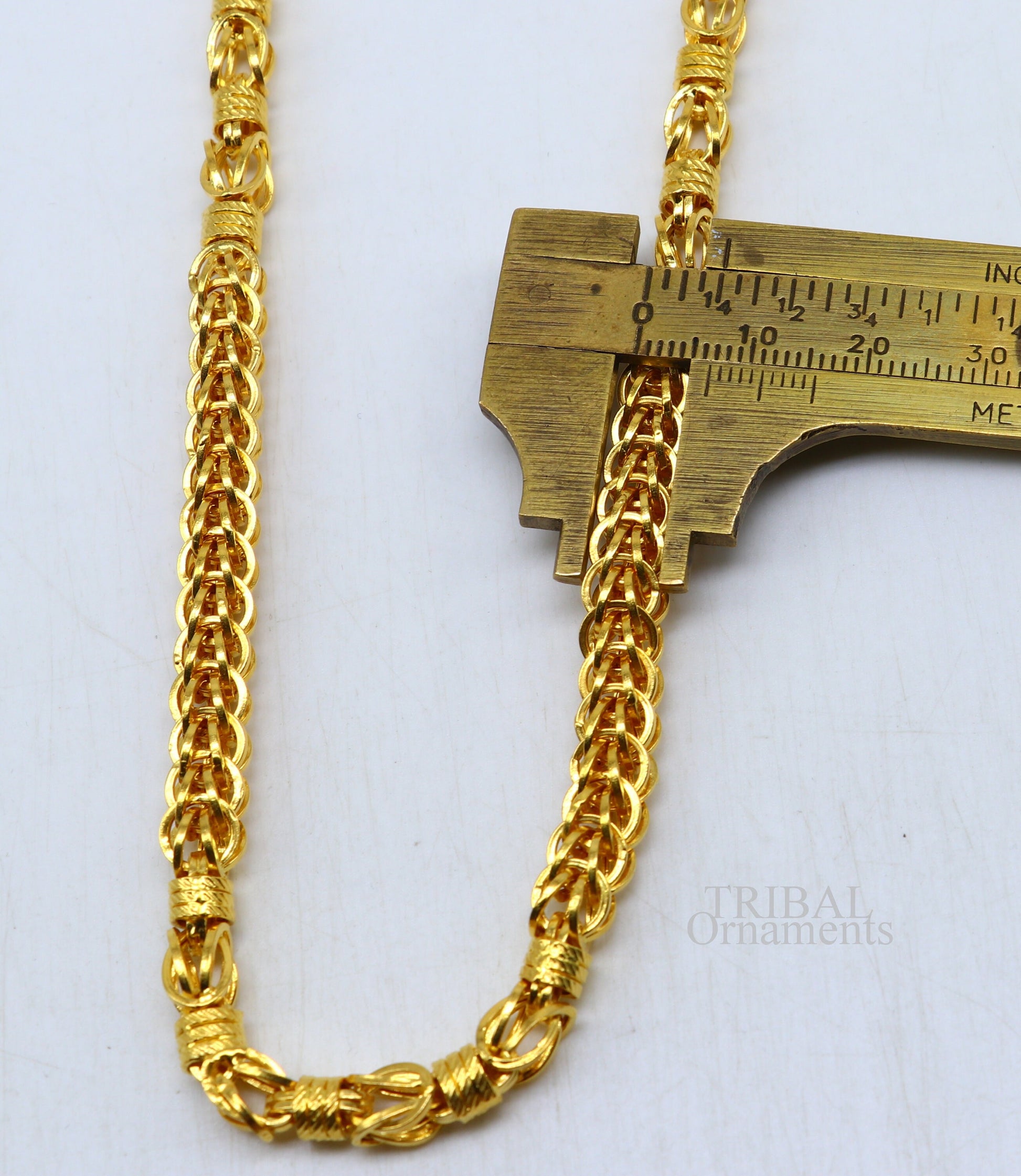 22kt yellow gold handmade customized design stylish byzantine chain necklace, best gifting unisex chain, hallmarked chain necklace ch549 - TRIBAL ORNAMENTS