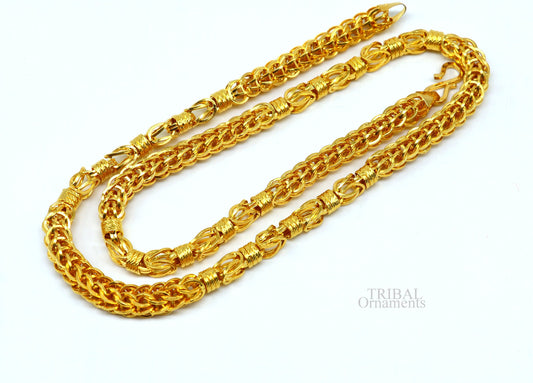 22kt yellow gold handmade customized design stylish byzantine chain necklace, best gifting unisex chain, hallmarked chain necklace ch549 - TRIBAL ORNAMENTS