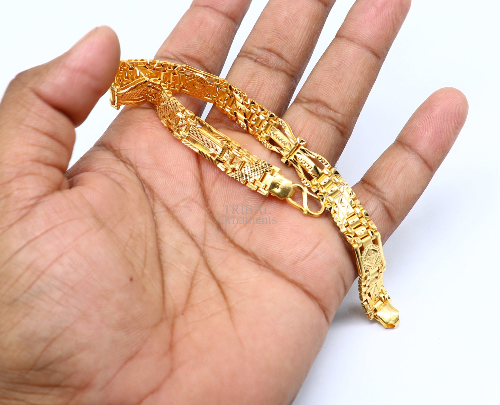 Amazing 22kt yellow gold handcrafted gorgeous design diamond cut designer flexible bracelet unique new stylish unisex bracelet jewelry gbr33 - TRIBAL ORNAMENTS