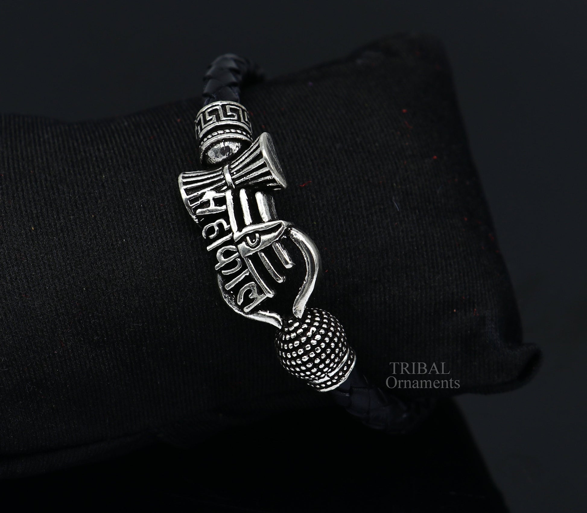 9" long 925 sterling silver customized design lord Shiva Mahakal bracelet, leather belt trident shiva bracelet best gift for him Rnsbr584 - TRIBAL ORNAMENTS