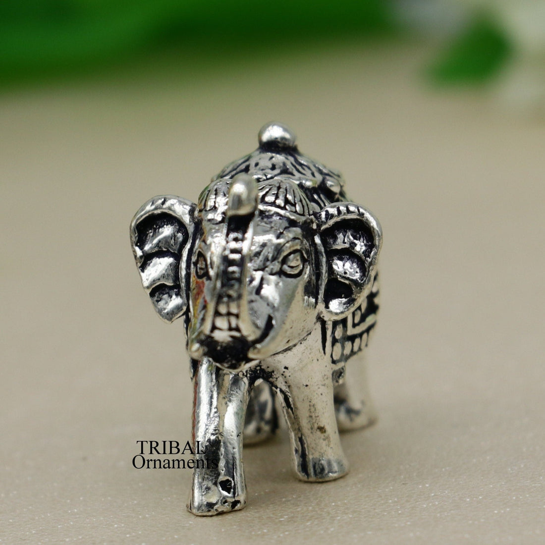 Solid 925 Sterling silver Kandrai work Nakshi design customized Elephant statue, puja article figurine, home décor Diwali puja gift art497 - TRIBAL ORNAMENTS