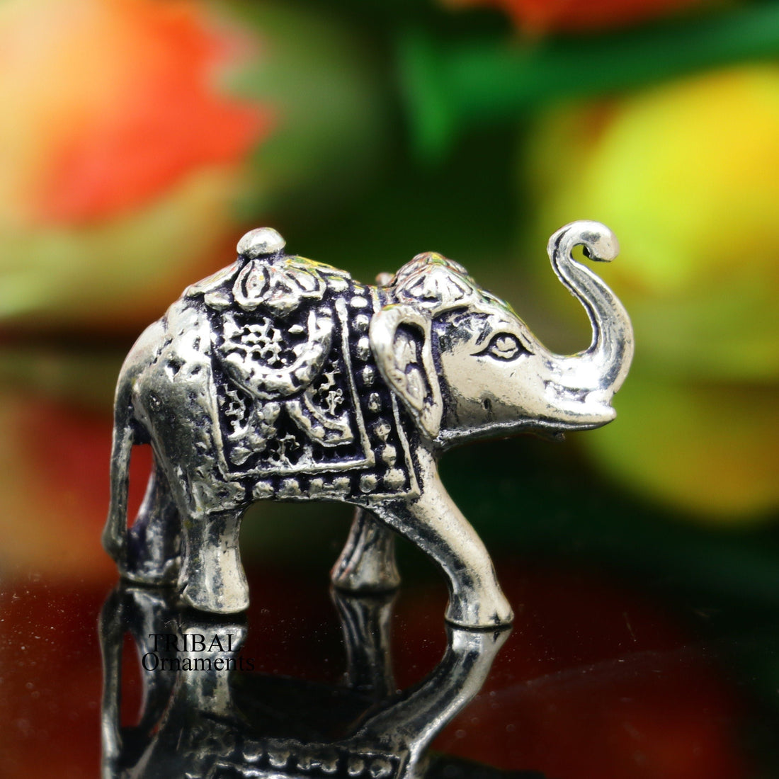 Solid 925 Sterling silver Kandrai work Nakshi design customized Elephant statue, puja article figurine, home décor Diwali puja gift art497 - TRIBAL ORNAMENTS