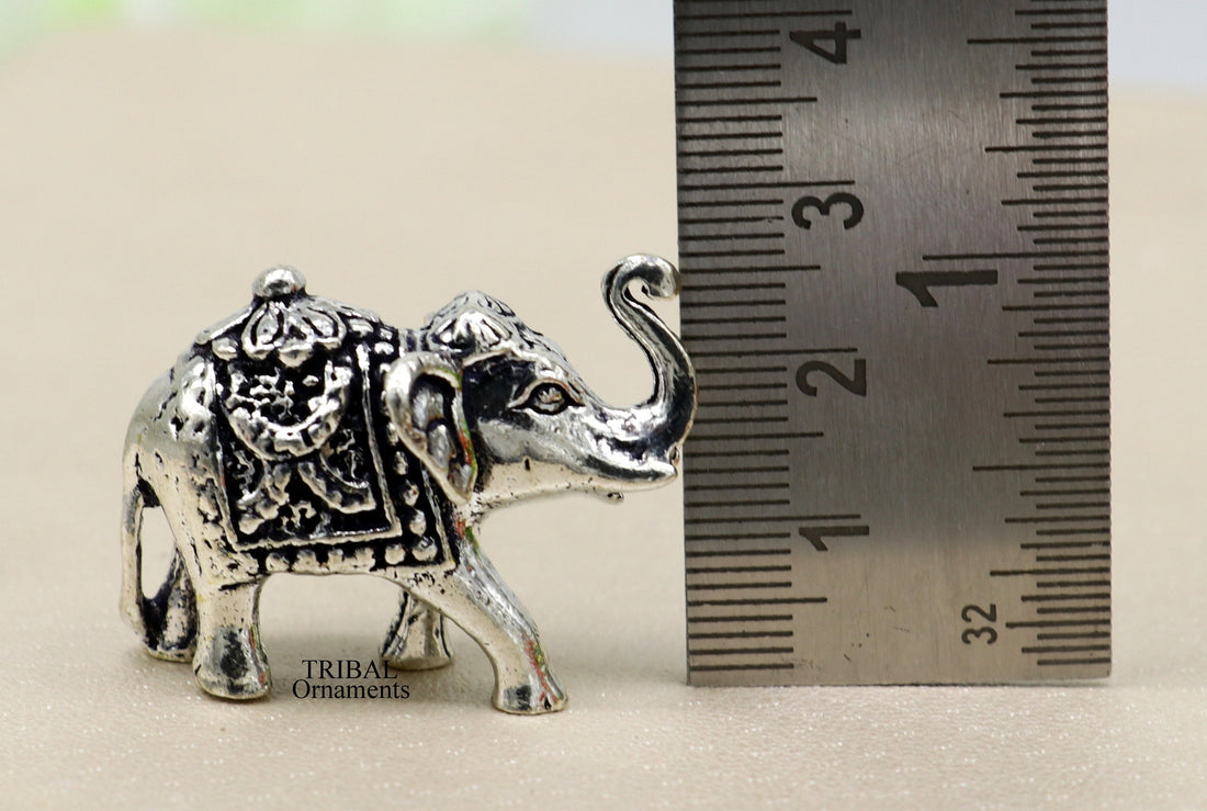 Solid 925 Sterling silver Kandrai work Nakshi design customized Elephant statue, puja article figurine, home décor Diwali puja gift art497 - TRIBAL ORNAMENTS