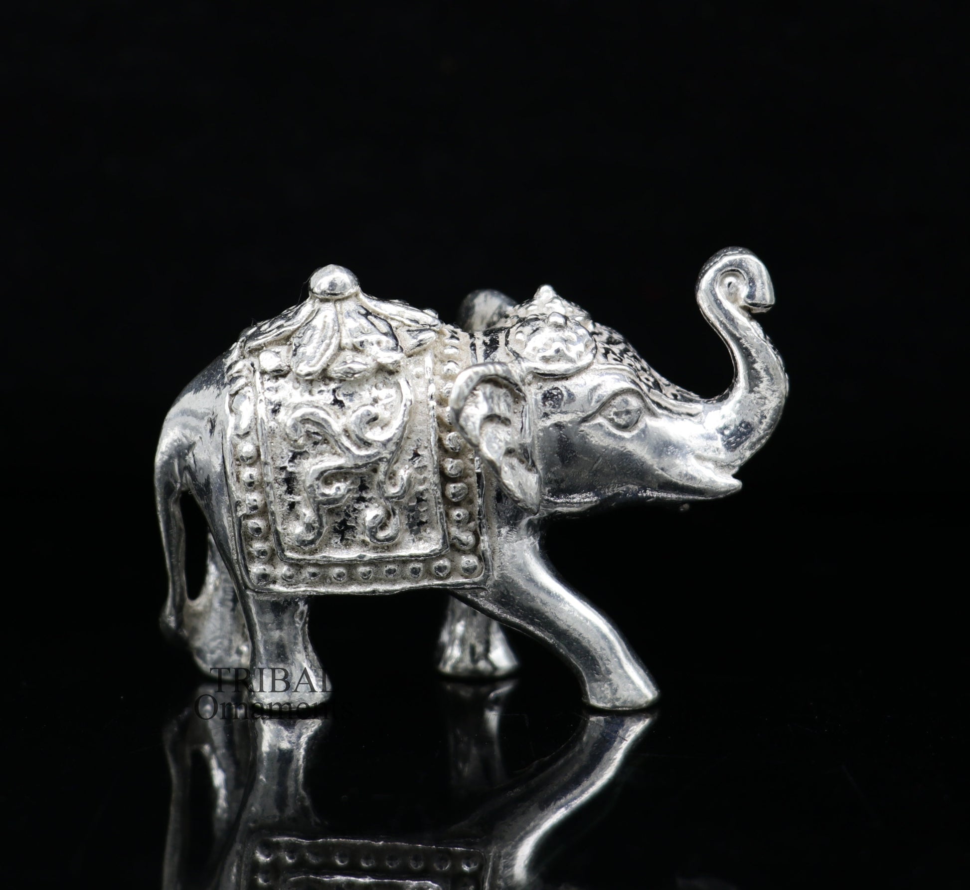 Divine 925 sterling silver handmade work small elephant for home temple for wealth and prosperity art501 - TRIBAL ORNAMENTS
