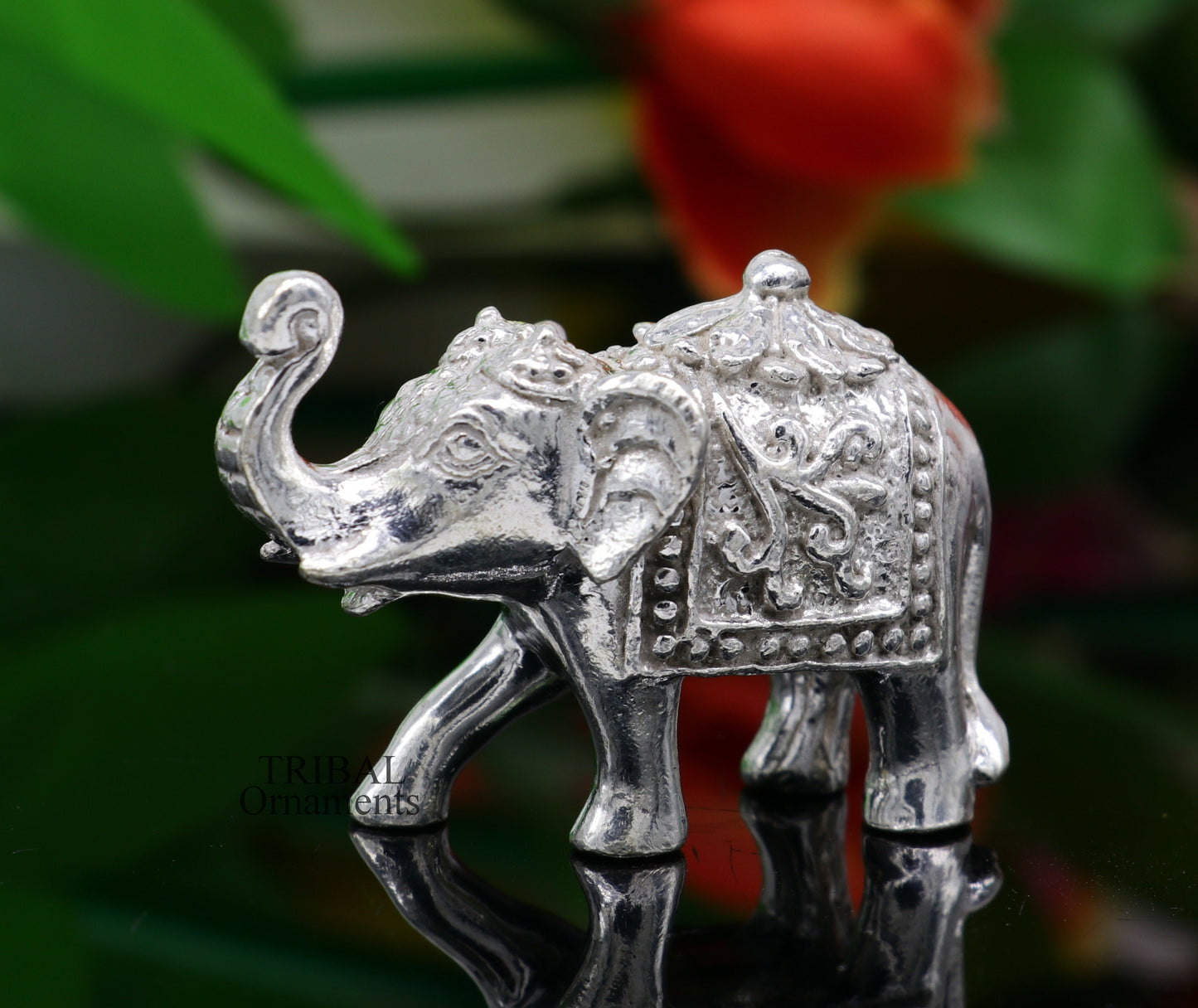 Divine 925 sterling silver handmade work small elephant for home temple for wealth and prosperity art501 - TRIBAL ORNAMENTS