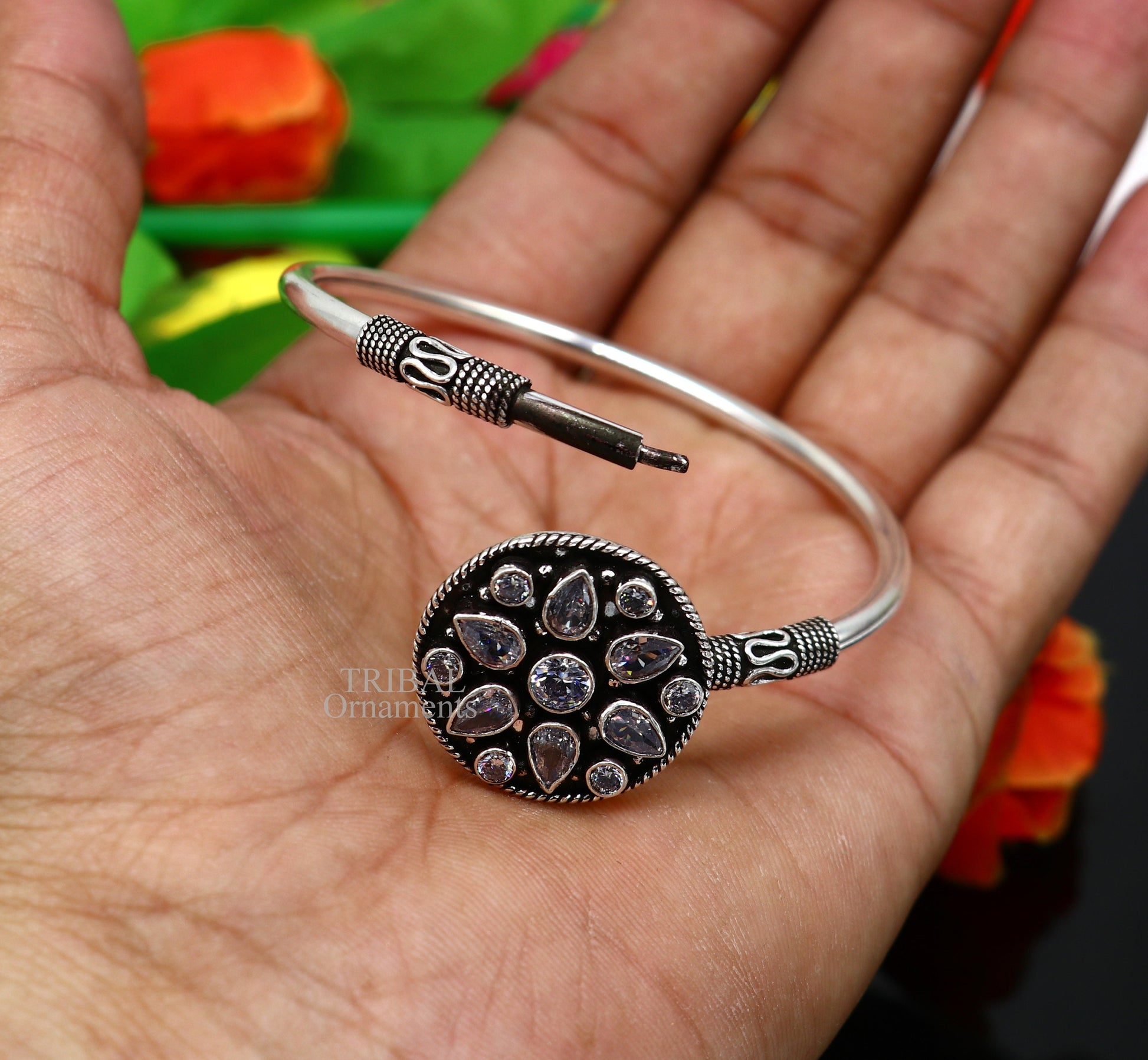 925 sterling silver fabulous cut stone handmade bangle bracelet cuff kada girl's gift customized personalized jewelry hnssk720 - TRIBAL ORNAMENTS