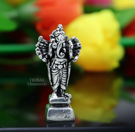 925 Sterling silver Lord Ganesh Idol small style statue Figurine, handcrafted Lord Ganesh statue sculpture Diwali puja gift art507 - TRIBAL ORNAMENTS