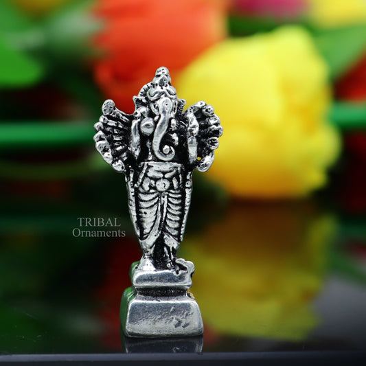 925 Sterling silver Lord Ganesh Idol small style statue Figurine, handcrafted Lord Ganesh statue sculpture Diwali puja gift art507 - TRIBAL ORNAMENTS