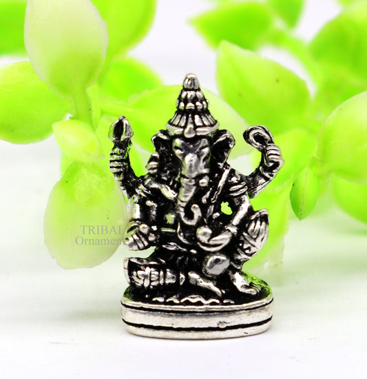 925 Sterling silver Lord Ganesh Idol small style statue Figurine, handcrafted Lord Ganesh statue sculpture Diwali puja gift art508 - TRIBAL ORNAMENTS