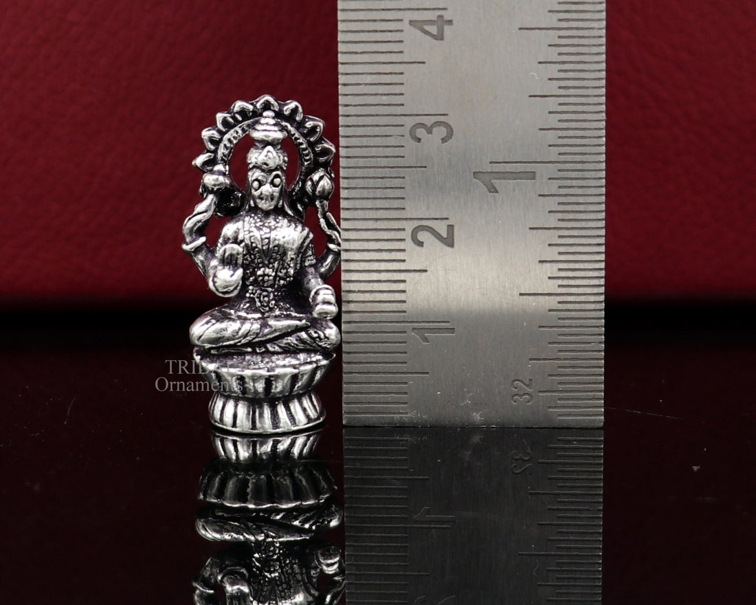 Pure 925 Sterling silver handmade  Hindu Goddess Laxmi statue, puja article figurine, home décor Diwali puja articles gifting art509 - TRIBAL ORNAMENTS