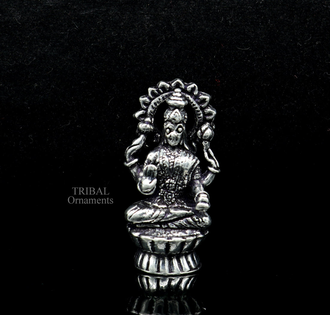 Pure 925 Sterling silver handmade  Hindu Goddess Laxmi statue, puja article figurine, home décor Diwali puja articles gifting art509 - TRIBAL ORNAMENTS