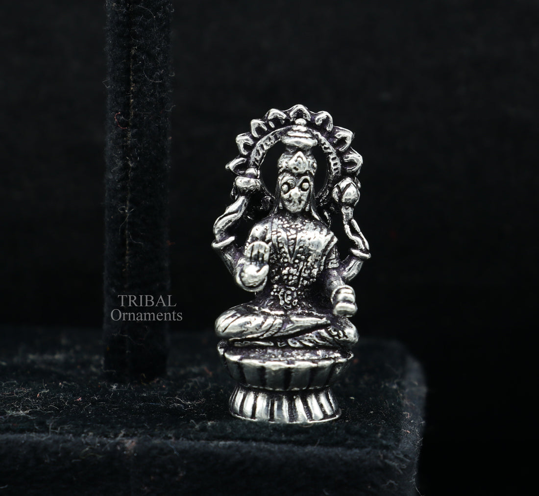 Pure 925 Sterling silver handmade  Hindu Goddess Laxmi statue, puja article figurine, home décor Diwali puja articles gifting art509 - TRIBAL ORNAMENTS