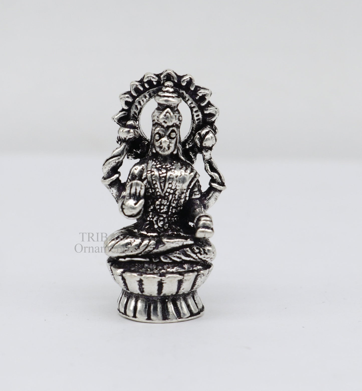 Pure 925 Sterling silver handmade  Hindu Goddess Laxmi statue, puja article figurine, home décor Diwali puja articles gifting art509 - TRIBAL ORNAMENTS