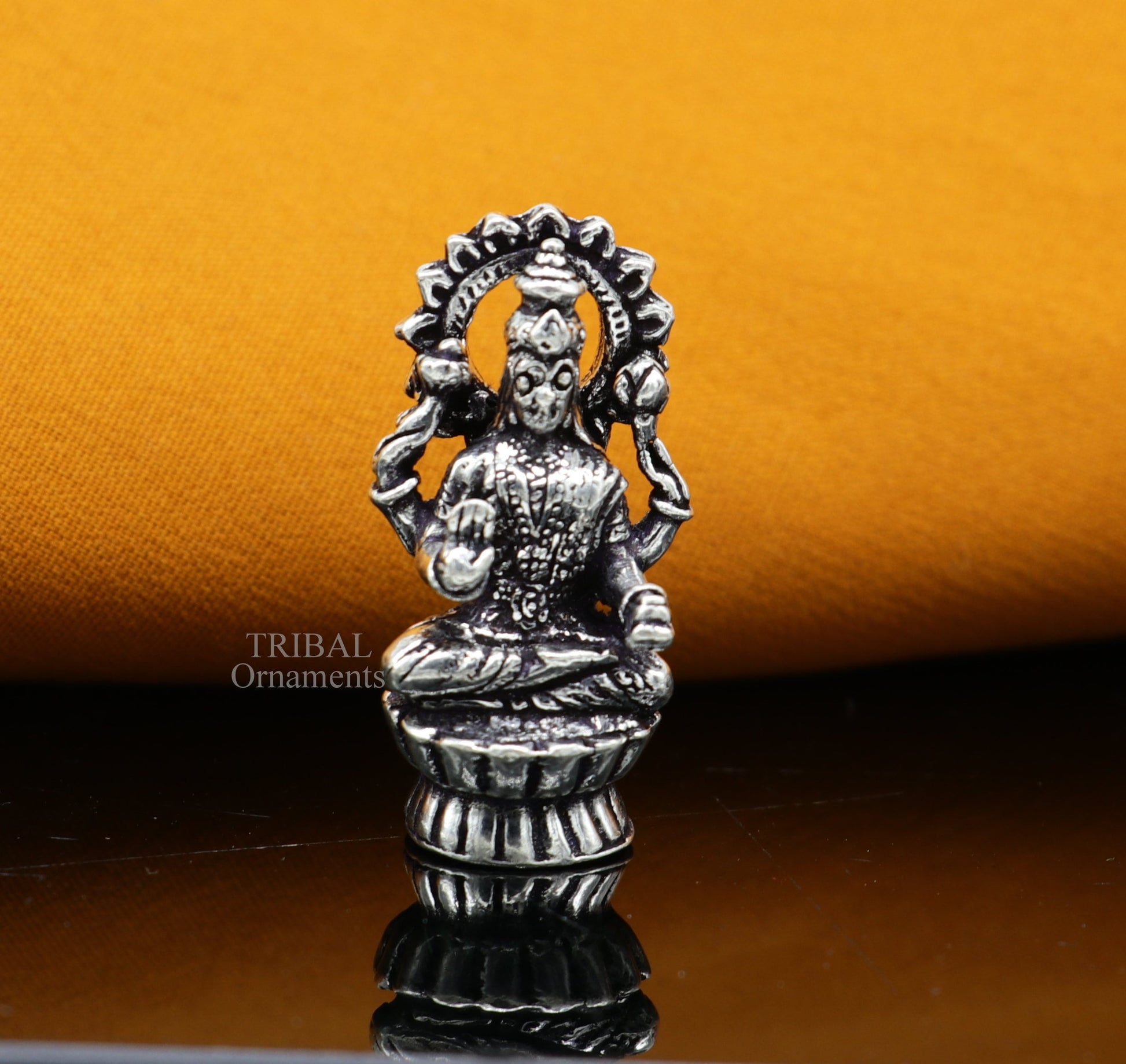 Pure 925 Sterling silver handmade  Hindu Goddess Laxmi statue, puja article figurine, home décor Diwali puja articles gifting art509 - TRIBAL ORNAMENTS