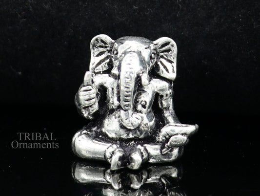 Exclusive stylish design 925 Sterling silver solid little Ganesha statue art, best puja figurine for home temple or your car, art511 - TRIBAL ORNAMENTS
