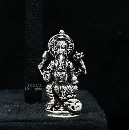 Divine 925 Sterling silver solid SMALL Ganesha statue art, best puja figurine for home temple or your car, art512 - TRIBAL ORNAMENTS