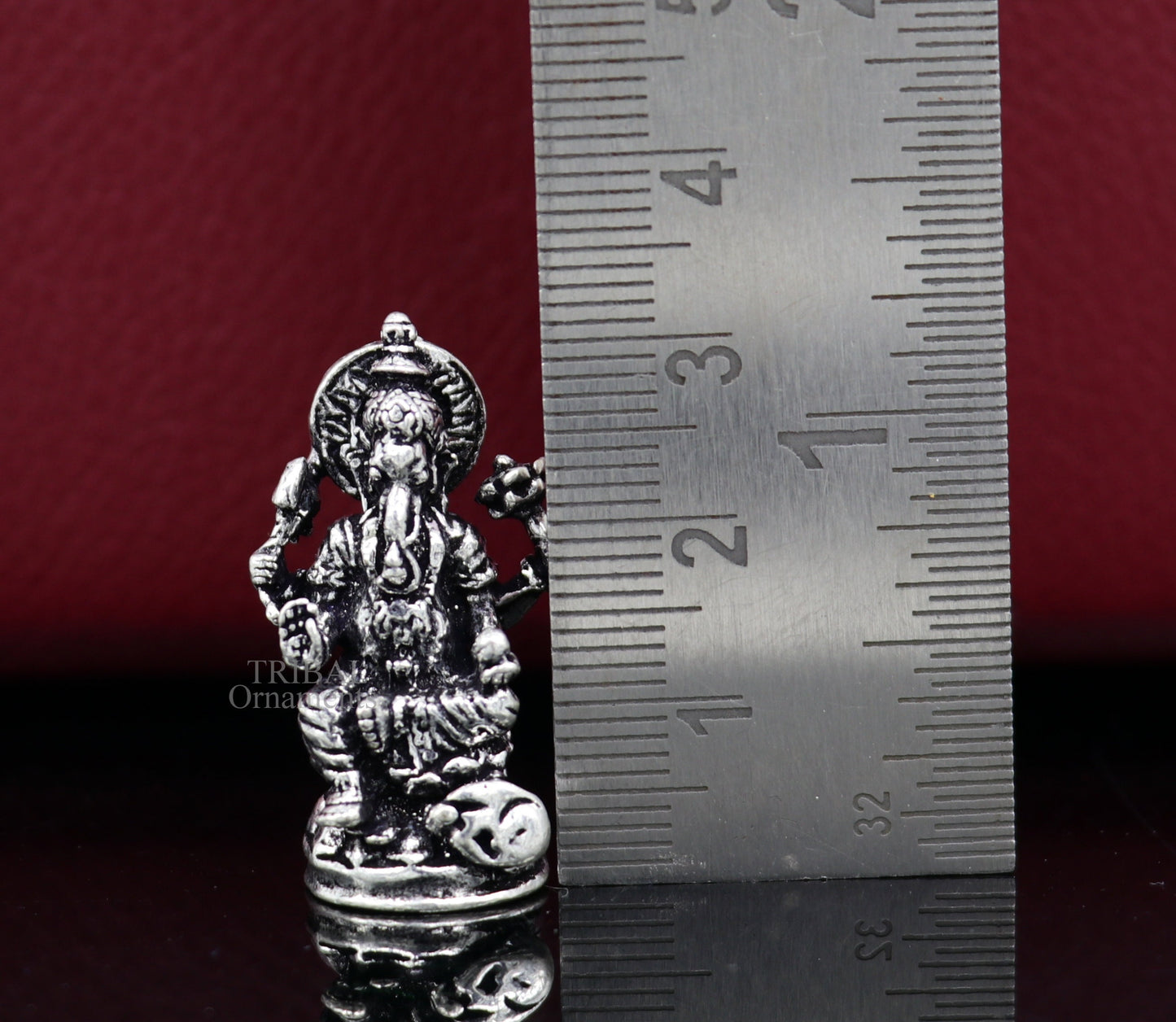 Divine 925 Sterling silver solid SMALL Ganesha statue art, best puja figurine for home temple or your car, art512 - TRIBAL ORNAMENTS