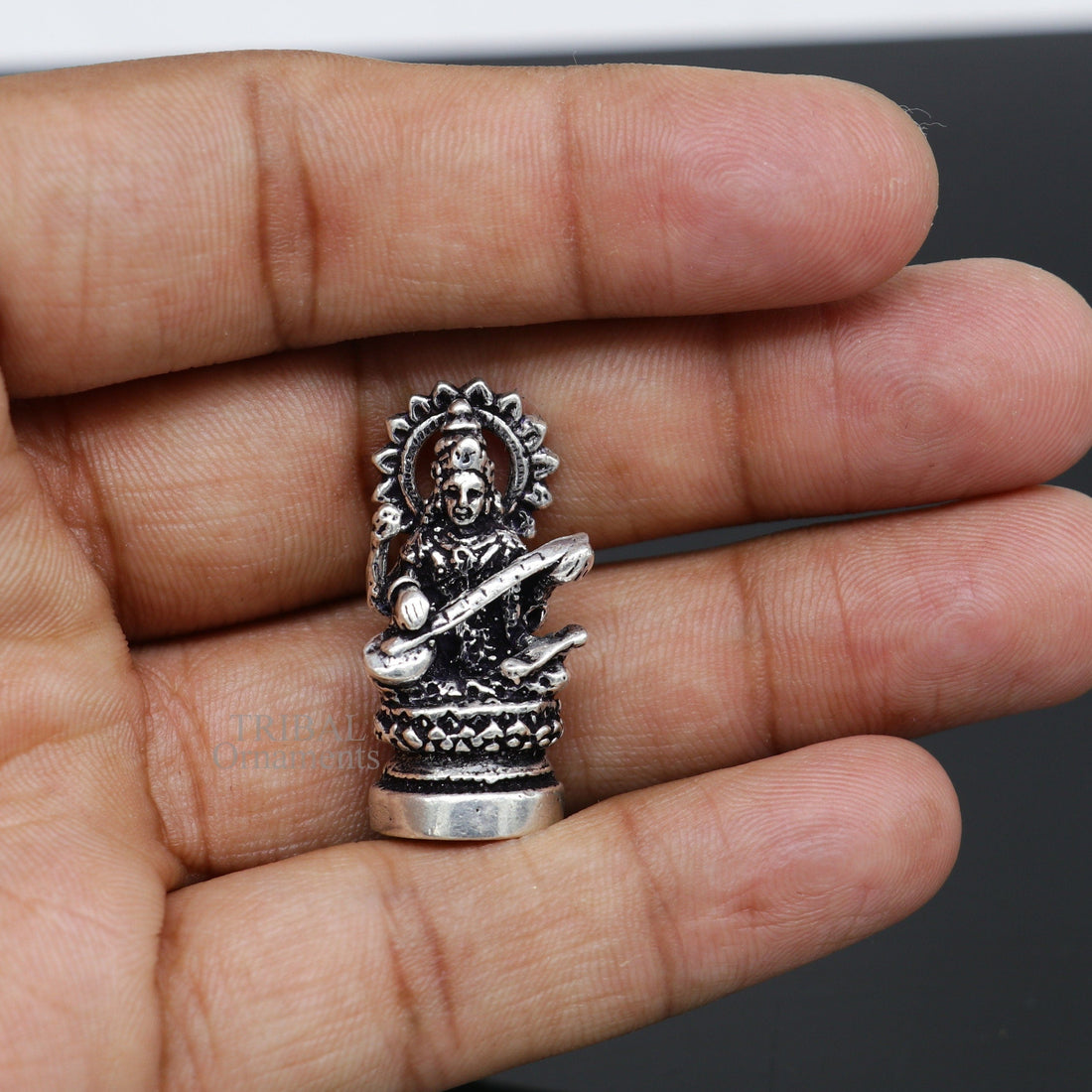 Divine goddess Sarashwati small 925 sterling silver solid article statue figurine, best home temple or car god sculpture  art514 - TRIBAL ORNAMENTS