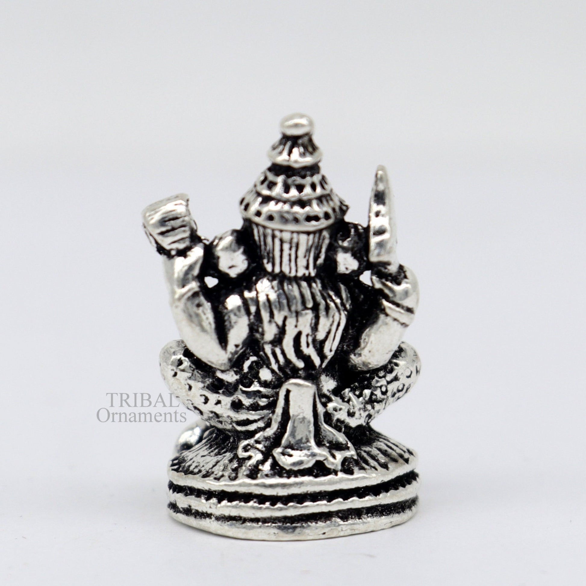 925 Sterling silver solid small lord Ganesha divine statue art, best puja figurine for home temple for wealth and prosperity art516 - TRIBAL ORNAMENTS