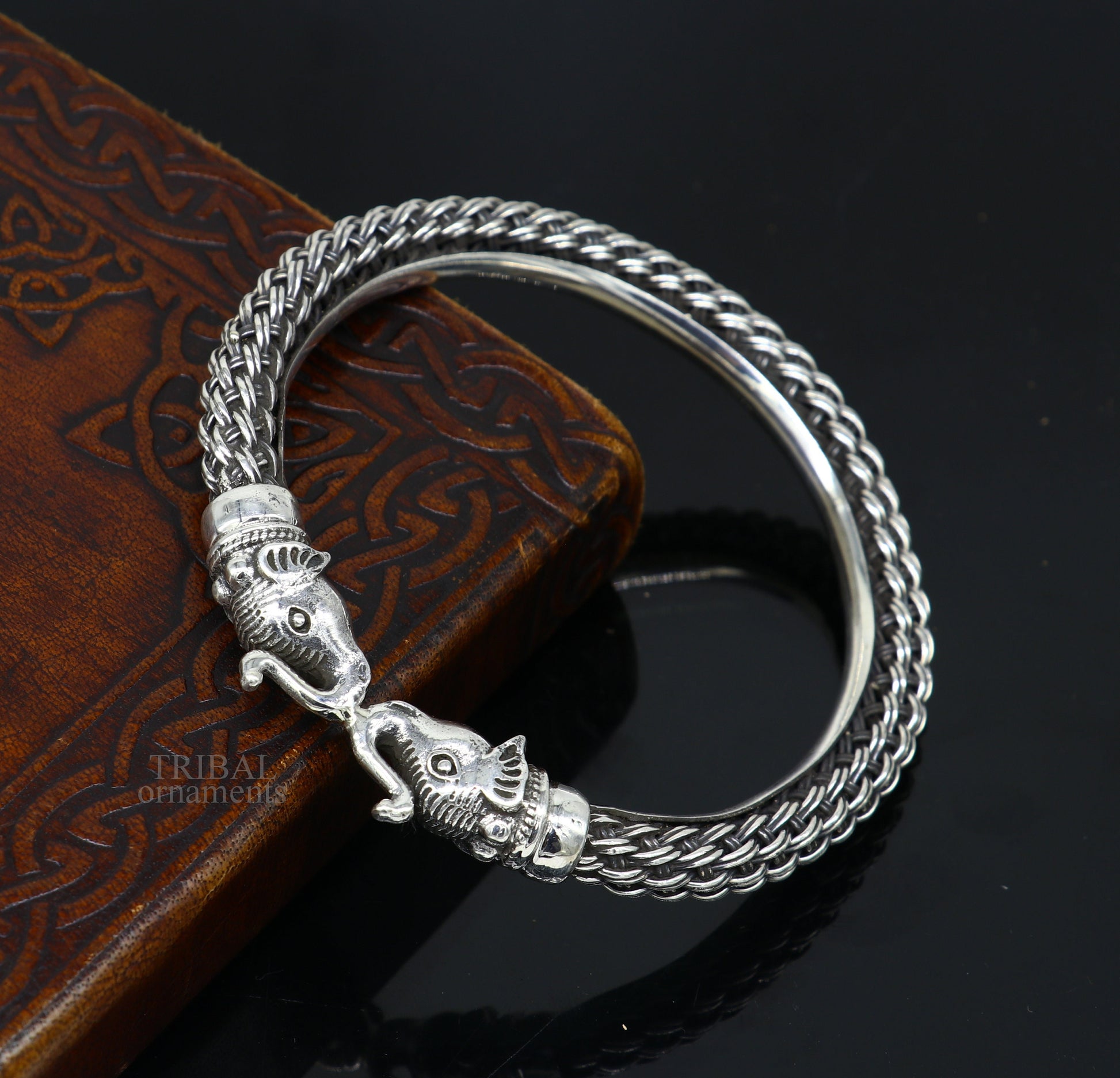 Vintage antique design handcrafted Vintage work 925 sterling silver elephant face bangle bracelet tribal jewelry best gifting Rnssk774 - TRIBAL ORNAMENTS