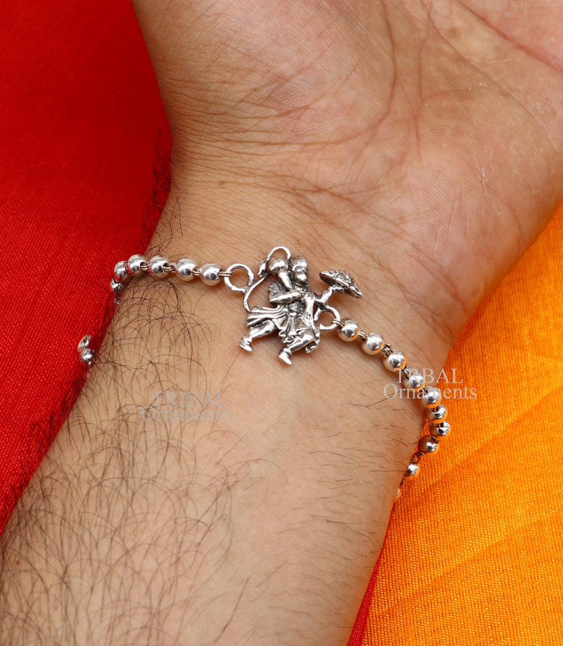 Lord hanuman Rakhi 925 sterling silver handmade lord hanuman design Rakhi bracelet, amazing Rudraksha, Tulsi beaded bracelet rk184 - TRIBAL ORNAMENTS