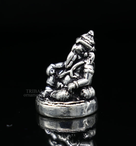 925 Sterling silver solid small Divine lord Ganesha statue art, best puja figurine for home temple for wealth and prosperity art518 - TRIBAL ORNAMENTS