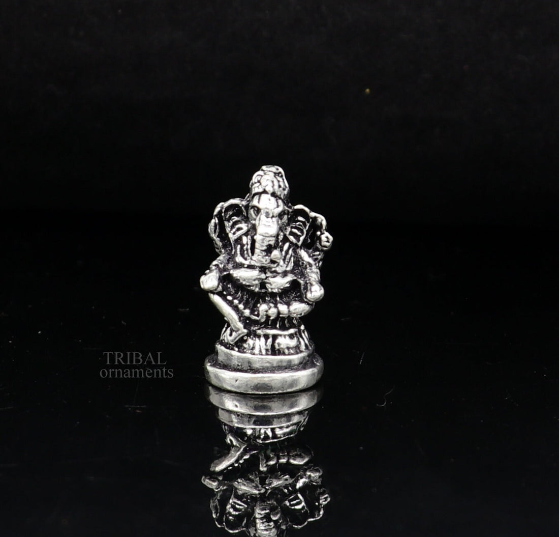 925 Sterling silver Divine lord idol Ganesha statue art, best puja figurine for home temple for wealth and prosperity gift art art520 - TRIBAL ORNAMENTS