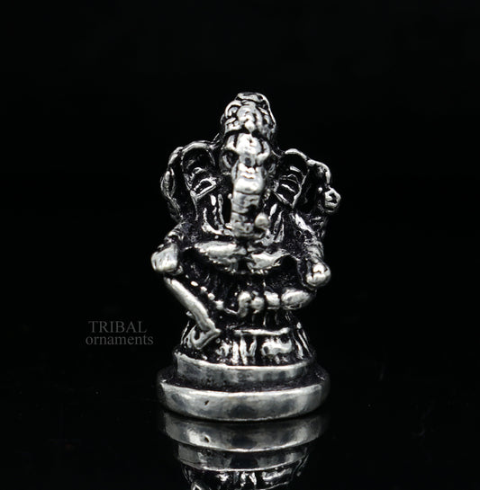 925 Sterling silver Divine lord idol Ganesha statue art, best puja figurine for home temple for wealth and prosperity gift art art520 - TRIBAL ORNAMENTS