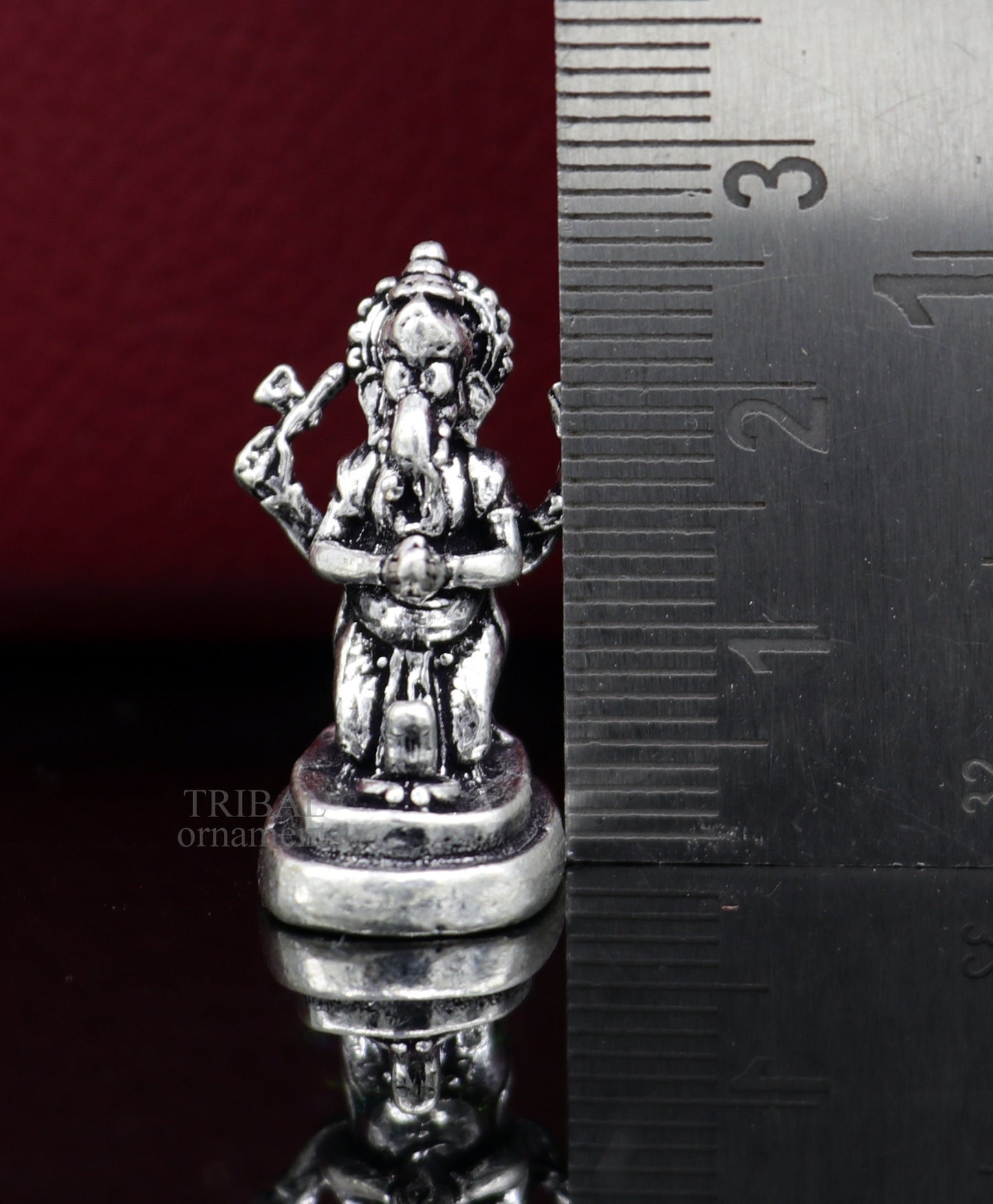 925 Sterling silver idol ganesha with lord shiva lingam, amazing divine small statue figurine silver gifting temple article art522 - TRIBAL ORNAMENTS