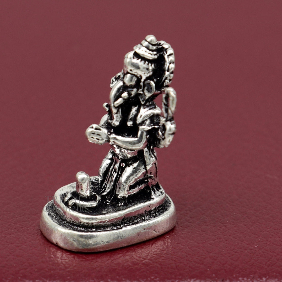 925 Sterling silver idol ganesha with lord shiva lingam, amazing divine small statue figurine silver gifting temple article art522 - TRIBAL ORNAMENTS